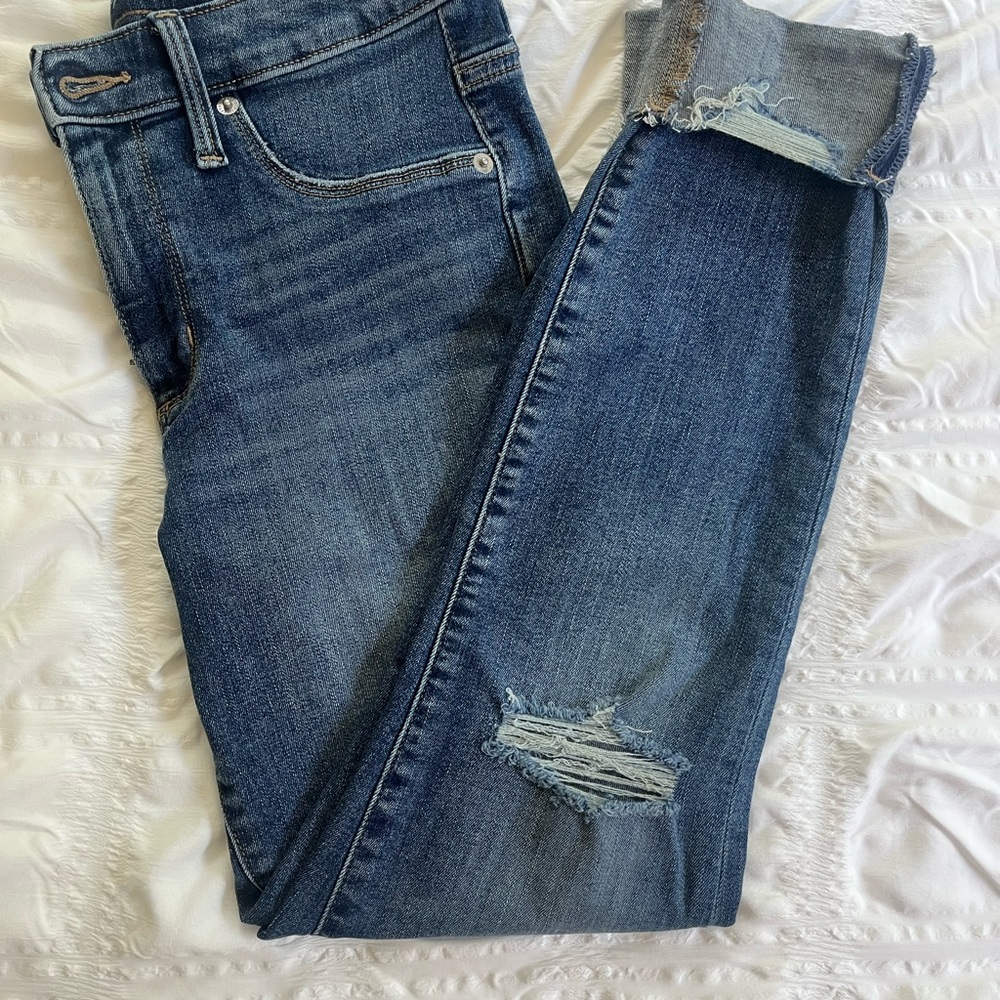 Universal Thread Blue Distressed Ankle Jeans - image 1